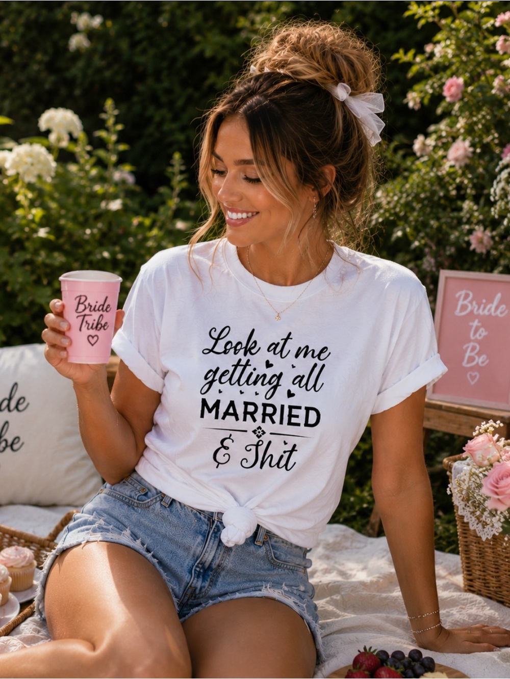 White 'Look at me getting all MARRIED & Shit' Graphic Tee